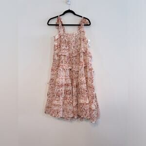 NWT The Impeccable Pig Tiered Tie Strap White Printed Dress Midi size Small